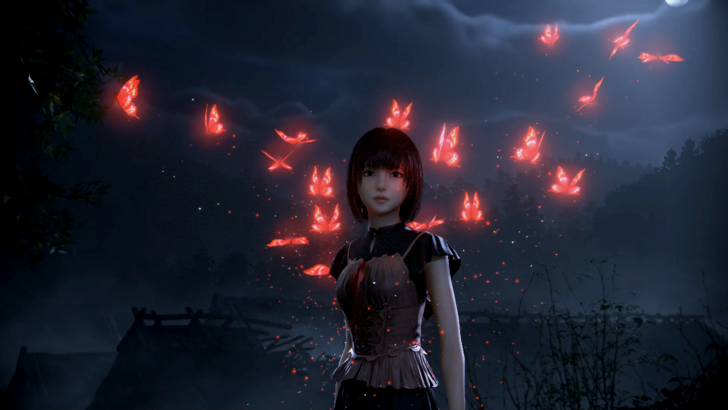 Mayu Looking Back With Crimson Butterflies